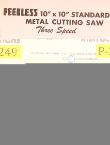 Peerless 10" x 10", Horizontal Metal Saw, Operations and Parts Manual - Foto 1 di 1