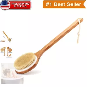 Long Bamboo Handle Bath Brush - Wet/Dry Exfoliation & Blood Circulation Booster - Picture 1 of 6