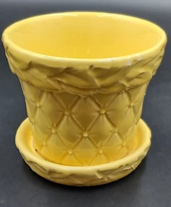 Vintage McCoy Bright Yellow 5in Quilted Pattern on the Base with Leaved Rim - Picture 1 of 9