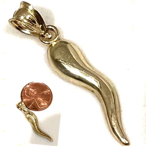 GoLD Italian Horn Cornicello Corno 10k Good luck Lucky pendant evil eye 1.10“ - Picture 1 of 12