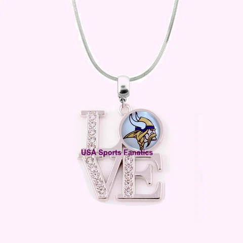 NFL Minnesota Vikings 925 Sterling Silver Team Logo Love Necklace W/Rhinestones Cover