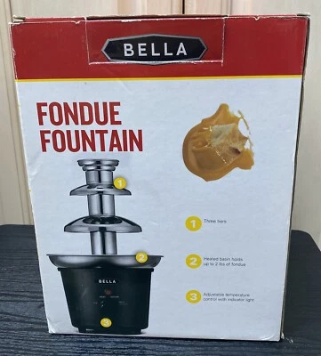 ЭЛЕКТРИЧЕСКИЙ 3-УРОВНЕВЫЙ ШОКОЛАДНЫЙ ФОНТАН ФОНДЮ С СЫРОМ BELLA /6 ЛИТЕЙНЫХ ВИЛОК НОВЫЙ ИЗ СТАРЫХ ЗАПАСОВ - Изображение 1 из 4