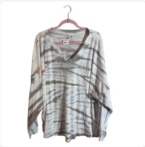 Pink by Victorias Secret Sweatshirt Tie Dye XXL Varsity Terry V-Neck Oversized  - Picture 1 of 6