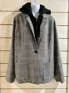 Wild Fable XXL Plaid Houndstooth Black Gray Red Hooded Jacket Spring Preppy Cute - Picture 1 of 5