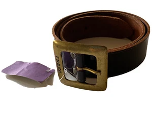 CORFU Gloss Brown Leather Belt Brass Buckle Size 34/ 86 Unisex NEW Aust Made - Foto 1 di 10