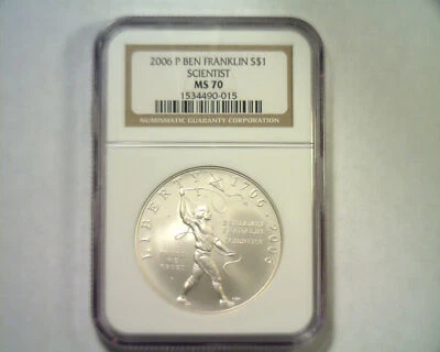 2006 P $1 BEN FRANKLIN SCIENTIST SILVER DOLLAR NGC MS 70 PREMUIM QUALITY PQ - Image 1 of 2