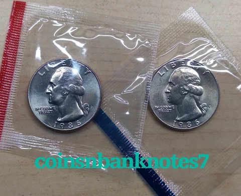 1986-D & P Washington Quarter BU Set / Same Day Shipping! Cover