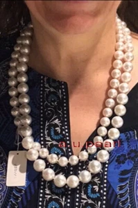 long AAA 48"12-15mm round REAL natural South sea WHITE pearl necklace 14K GOLD - Picture 1 of 7