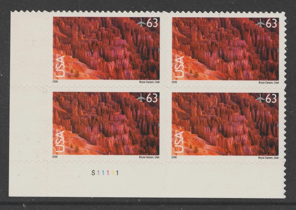 US C139 Airmail Bryce Canyon Utah 63c plate block 4 LL S11111 MNH 2006 - Image 1 of 1