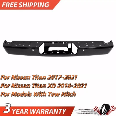 Rear Bumper Face Bar W/Sensor Holes For Nissan Titan XD 2016-2021 Black Steel - Image 1 of 4