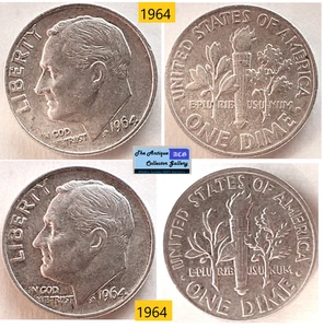 Vintage 1964⌛US Mint Silver Roosevelt Dimes🪙Wie abgebildet🪙Last Year Silver - Bild 1 von 6