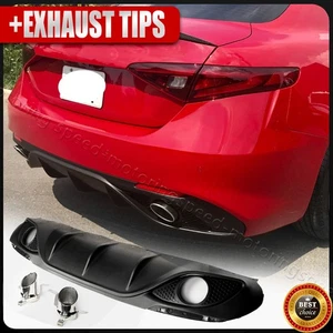 For Alfa Romeo Giulia Sedan 2017-2022 Rear Bumper Diffuser Lip W/Exhaust Tips - Picture 1 of 15