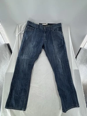 Pantalones de mezclilla Indigo Star calce recto para hombre 36x32 azul 5 bolsillos bigote lavado oscuro Foto 1 de 4