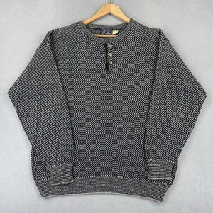 Vintage Peconic Bay Traders Sweater Mens Medium Knit USA Cotton Henley Fisherman - Picture 1 of 11