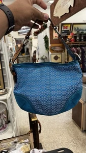 Vintage Coach Soho Hobo Shoulder Bag Blue Turquoise Suede Leather - Picture 1 of 7