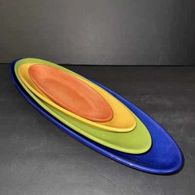 Pottery Barn COLORFUL SERVE Oval Serving platters set of 4 Blue Green Yell Orang - Image 1 of 4