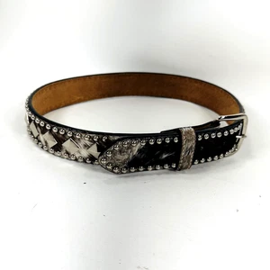 Cinturón Ranger Belt Company de cuero genuino y cabello de vaca plateado talla 24 - Imagen 1 de 8