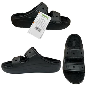 Crocs Womens Baya Cozy Warm Slip-On Lined Sandals Size 9 Black Lightweight Shoes - Picture 1 of 12