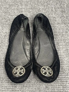 Tory Burch Planos Talla 9.5 Negro Terciopelo Cristal Adornado Ballet Zapato Ballet - Imagen 1 de 9