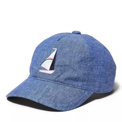 Janie and Jack Heathered Chambray Blue Sailboat Cap Baseball Hat Size 2T to 3 - Image 1 of 4