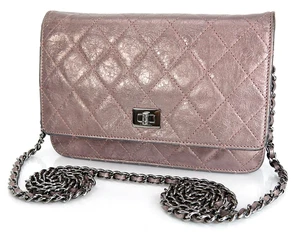 Auténtica Cartera CHANEL Metálica Rosa Acolchada Cuero Matelasse Con Cadena WOC #61835 - Imagen 1 de 24