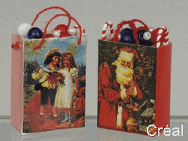 CREAL MINIATURES 2 gefüllte Weihnachts-Geschenktüten, Puppenhaus, Puppenstube 1:12