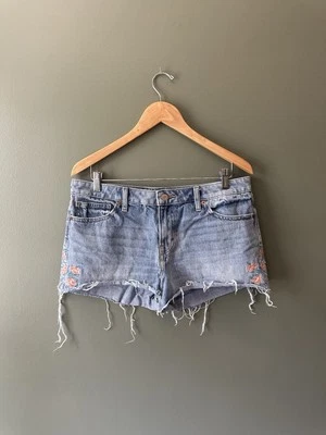 Pantalones Cortos Denim Bordados Florales Lucky Brand Talla 12 ~ 31 The Cut Off Foto 1 de 4