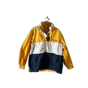 LL Bean women's full zipper windbreaker jacket yellow white blue size x large - Picture 1 of 8
