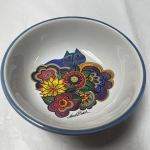 Laurel Burch Carlotta Cats Small Bowl Trinket Dish Floral Ceramic 5” | W98 - Picture 1 of 9
