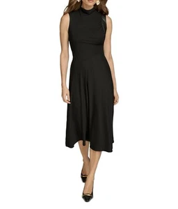 DONNA KARAN Mock Neck Midi Dress Black 12 - Picture 1 of 6