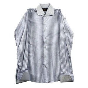 Steven Land Dress Shirt Mens 15.5 34 35 Trim Fit Blue White Formal Preppy - Picture 1 of 8