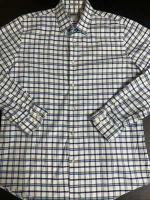 Camisa de vestir Express ajustada para hombre manga larga talla L 16-16,5 cuello blanco/azul a cuadros Foto 1 de 4