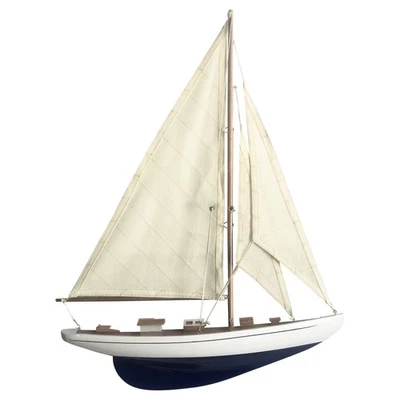 Halbrumpf-Segelyacht Modellschiff aus Holz/Stoff 41,5 x 52,5 cm BLAU/WEIß - Bild 1 von 4