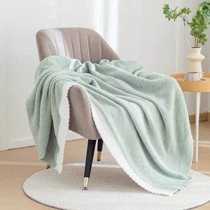 Weiche flauschige Wohndecke - grün kuschelig warm Strick flauschig Plüsch, leicht & B... - Bild 1 von 7
