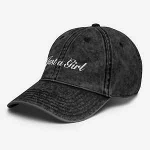 "Just a Girl" Embroidered Vintage Cotton Twill Cap - Picture 1 of 17
