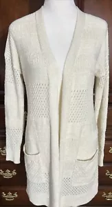 J Joie Open Front Loosely Woven Cardigan Sweater Womens Sz S Beige - Picture 1 of 14