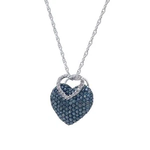 1.02 Ct Round White Blue Natural Diamond Love Pendant Necklace Sterling Silver - Picture 1 of 6