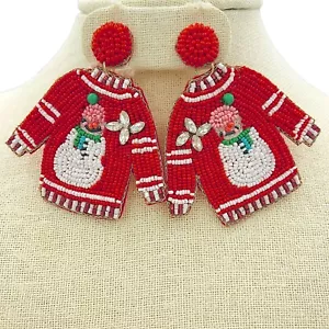 Schneemann hässlicher Pullover Weihnachten Samen Perlen Ohrringe-Perlen (2,5x2,5) - Bild 1 von 5