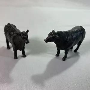 New-Ray Cows (2) Figure Plastica Nera Fattoria Popak Mfg. Toro - Foto 1 di 5