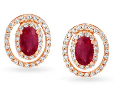 1.60ct Diamante Natural Rubí 14k Oro Rosa Aniversario Boda Tuerca Pendientes - Imagen 1 de 3