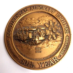 1977 Continental Aircraft Engine 50th Anniversary Bronze 3" Medallion Large Coin - Bild 1 von 3