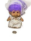 T.N.T. Troll Doll Bride Purple Hair Pink Eyes 5 Inches Tall Vintage 1991 Wedding