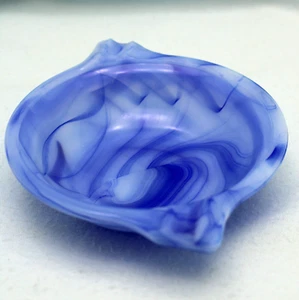 Vintage Akro Agate Blue Marble Swirls Glass Ashtray Tabletop 5" x 3 3/4" x 1" - Picture 1 of 13