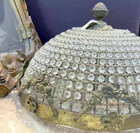 Bronze Antique chandelier Vintage french Empire Garland Acanthus Basket Crystal Cover