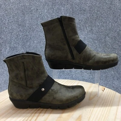 Wolky Boots Mujer 42 Omni Informal Cremallera Lateral Cuña Botín Cuero Verde Foto 1 de 4