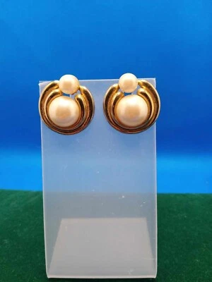 Vintage Uranium Marvella  Pearl Earrings Pierced - Image 1 of 3