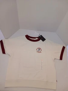 Levis Sweater Womens Med Red White Color Crew Neck Crop Sweatshirt Relaxed Nwt - Picture 1 of 5