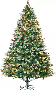 7.5Ft Pre-Lit Artificial Christmas Tree, Hinged Tree with Berries and Pine Cones - Picture 1 of 9