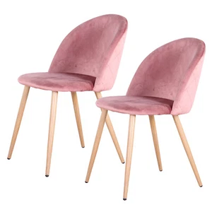 Pack 2 Sillas de Comedor Asientos de Terciopelo Sillón con Patas de Madera Rosa - Imagen 1 de 11