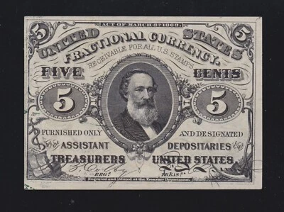 US 5c Fractional Currency Note Letter 'a' Green Back FR 1239 Ch CU (02) - Image 1 of 2